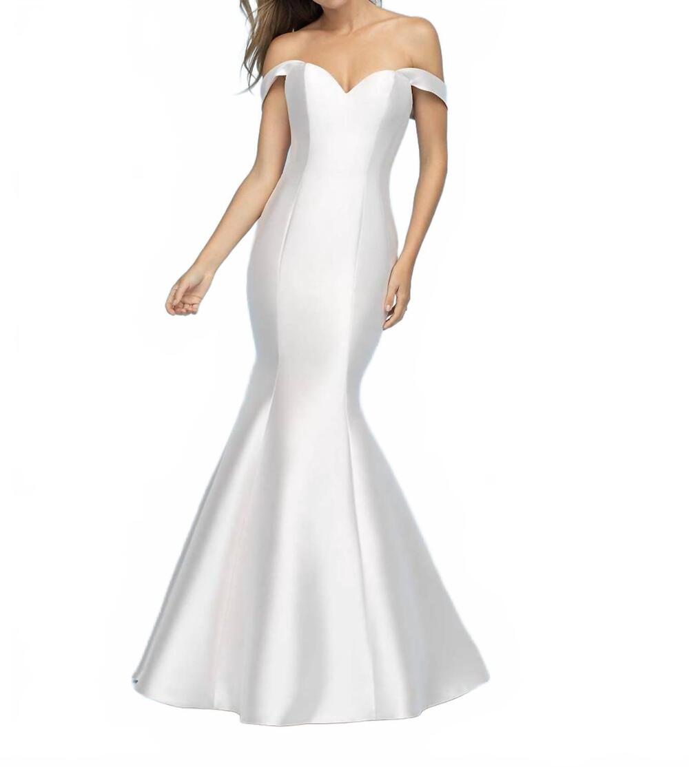NEW ALLURE BRIDALS off-the-shoulder mermaid wedding dress in diamond white